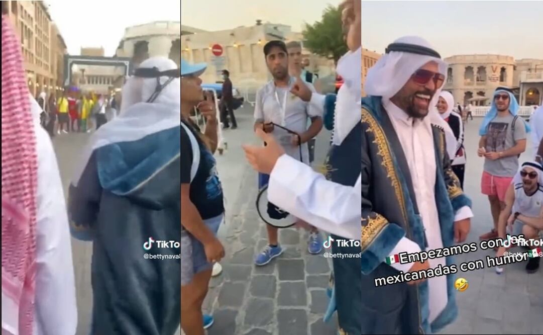 Aficionado vestido de qatarí trolleando a otras personas - FOTO: Especial