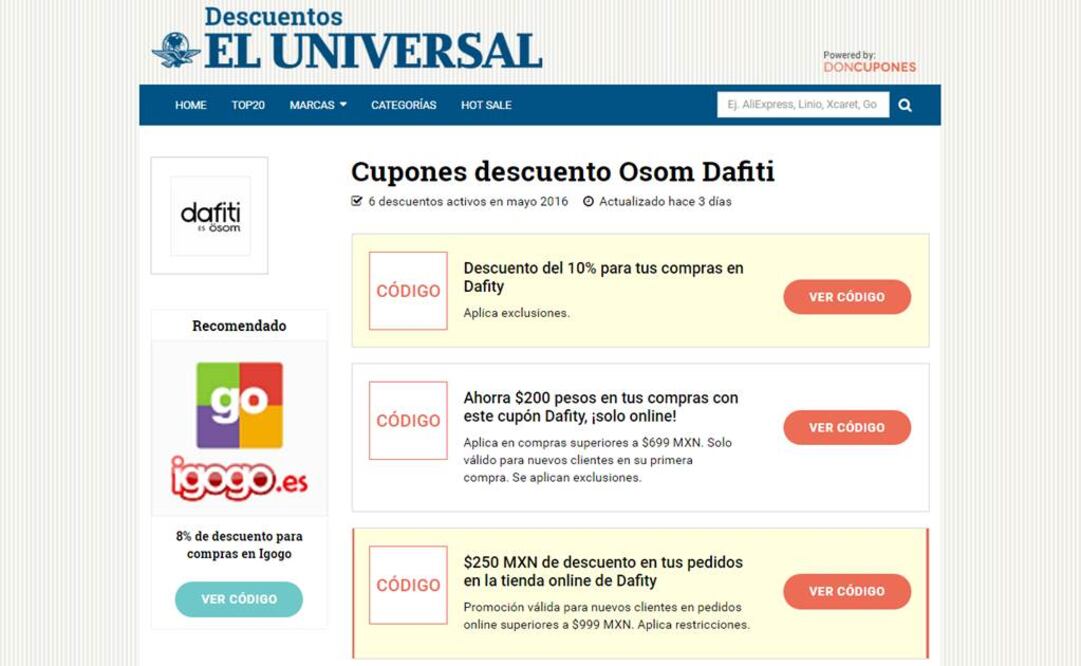 EL UNIVERSAL presenta la página de Descuentos que regala cupones para tus compras en línea