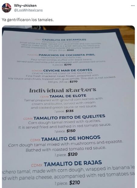 Usuarios de redes sociales criticaron los altos precios del platillo mexicano. Foto: Twitter. @LosWhitexicans
