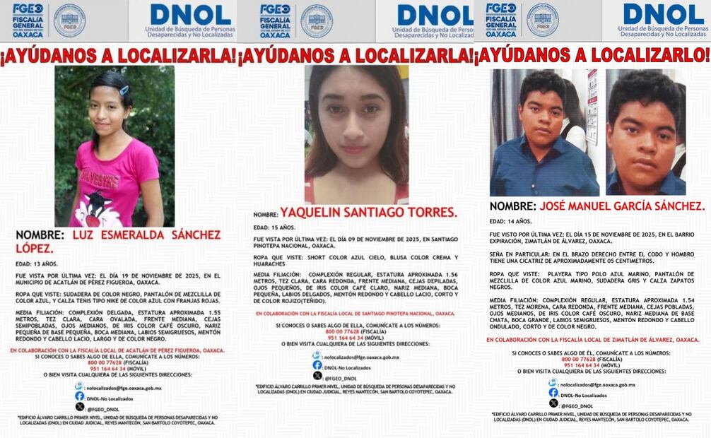Suman 10 menores desaparecidos en Oaxaca en el mes de noviembre.
Foto: Especial.