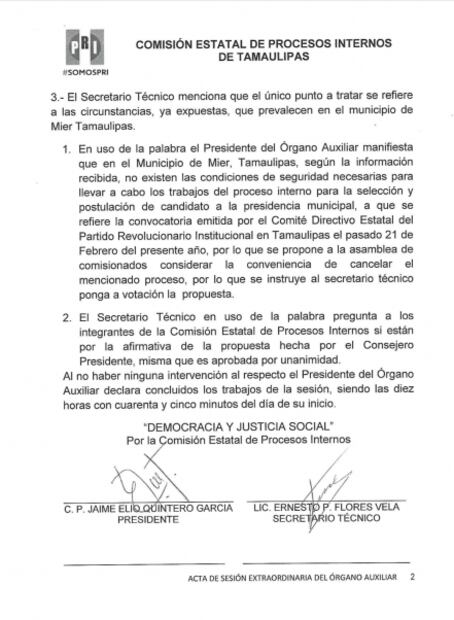 PRI Tamaulipas cancela elección interna de aspirante a edil en Ciudad Mier por inseguridad