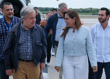 Recibe Mara Lezama en Cancún al Secretario General de la ONU, António Guterres; refrenda compromiso con la agenda global