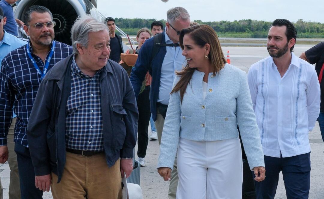 Mara Lezama recibe a António Guterres en Cancún; reafirma compromiso con los ODS de la ONU. Foto: Especial