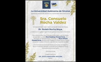 Fallece Consuelo Rocha, hermana de Rubén Rocha Moya; UAS expresa sus condolencias al gobernador de Sinaloa