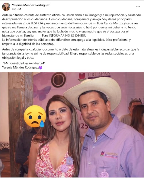 Tras su comparecencia, Yesenia Méndez lanzó contundente mensaje a través de redes sociales. Foto: Facebook Yesenia Méndez