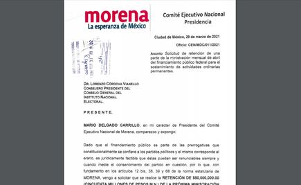 Morena pide a INE descontarle 50 mdp para la compra de vacunas Covid