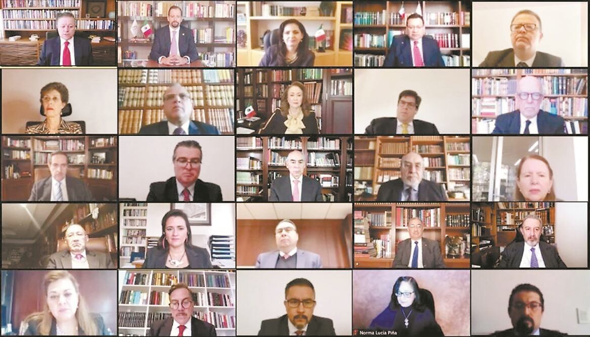 En formato virtual, se llevó a cabo la sesión solemne de plenos de la Suprema Corte de Justicia de la Nación, del Consejo de la Judicatura Federal y del Tribunal Electoral del Poder Judicial de la Federación. Foto: Tomada de Twitter
