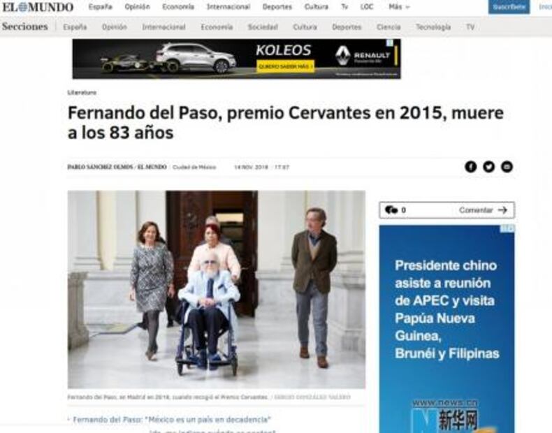 Prensa de España lamenta muerte de Fernando del Paso