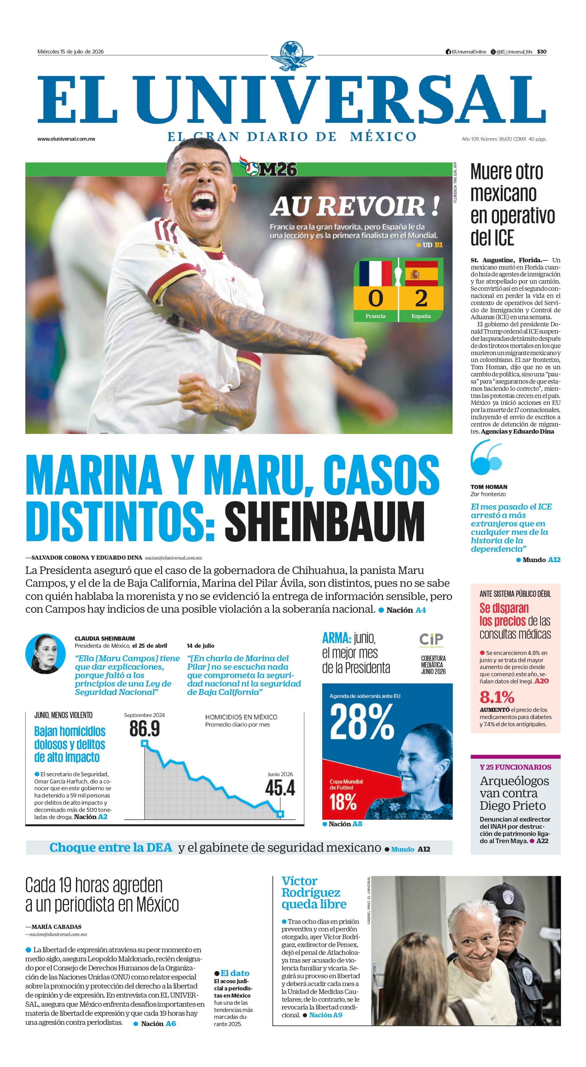 Portada impresa del 15 de julio de 2026