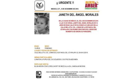 PGJ activa Alerta Amber para localizar a menor extraviada en Iztapalapa