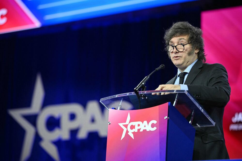 El presidente argentino, Javier Milei, durante la reunión anual de la Conferencia de Acción Política Conservadora (CPAC) el 24 de febrero de 2024, en National Harbor, Maryland.  Foto: AFP
