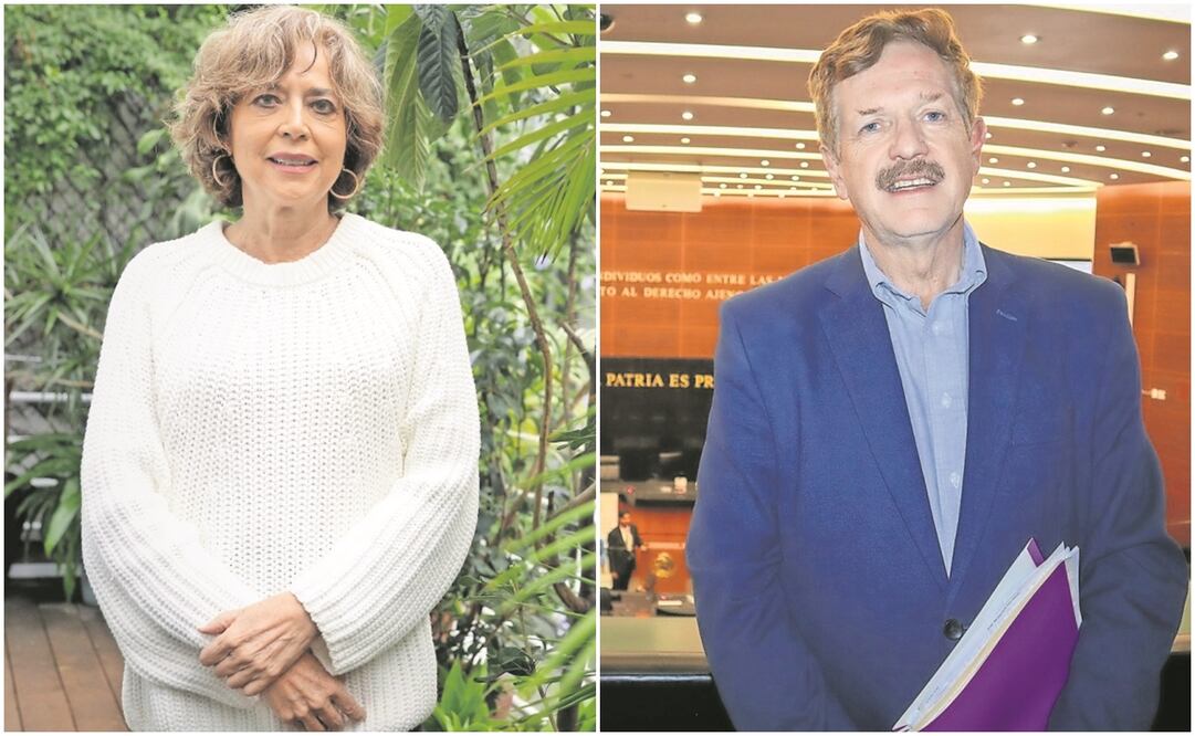 De derecha a izquierda: Rosalina Ruíz, con la precandidatura de Sheinbaum / Juan Carlos Romero Hicks, con la precandidatura de Gálvez. Foto: @jromerohicks