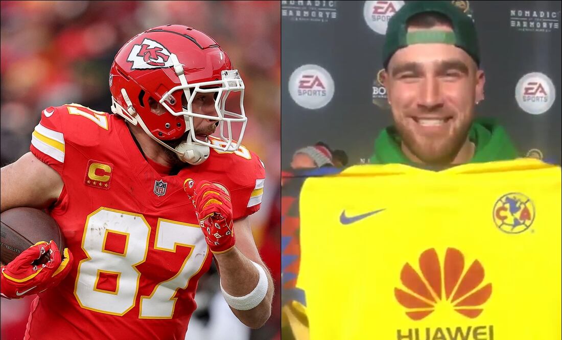 Travis Kelce posa con la playera del América / Foto: Especiales