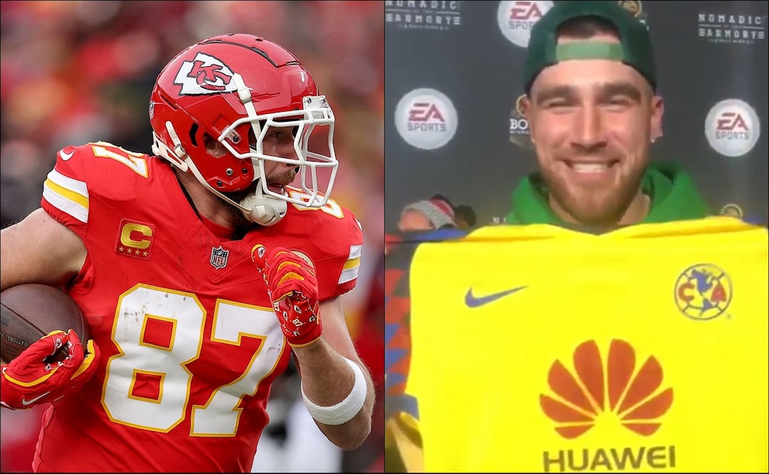Travis Kelce posa con la playera del América / Foto: Especiales