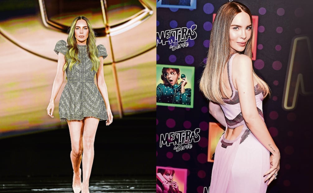 Belinda en pasarela y en Mentiras el musical. Fotos: Belinda