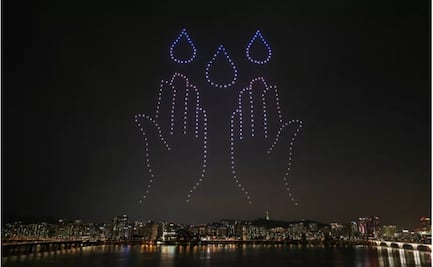 Con espectáculo de drones recuerdan lavarse las manos y usar cubrebocas 