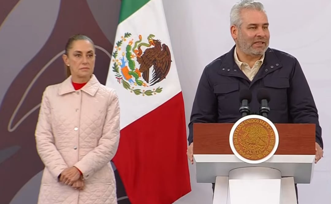 Gobernador de Michoacán Alfredo Ramírez Bedolla durante conferencia de la presidenta Claudia Sheinbaum en la entidad (06/02/2026). Foto: Captura de pantalla