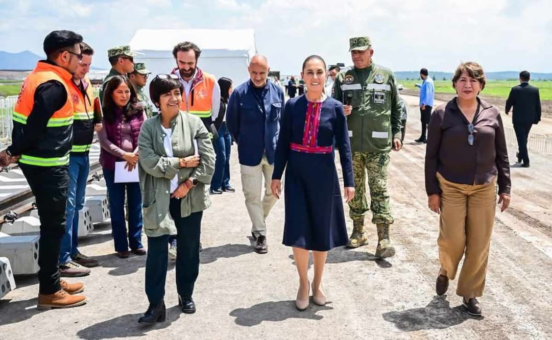 Claudia Sheinbaum y Delfina Gómez realizan recorrido por obras del tren a Pachuca. Foto: Especial.