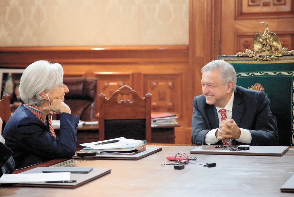 Christine Lagarde, directora gerente del Fondo Monetario Internacional, y el presidente Andrés Manuel López Obrador, durante su encuentro en Palacio Nacional. Más tarde, la francesa acudió al Senado. PRESIDENCIA