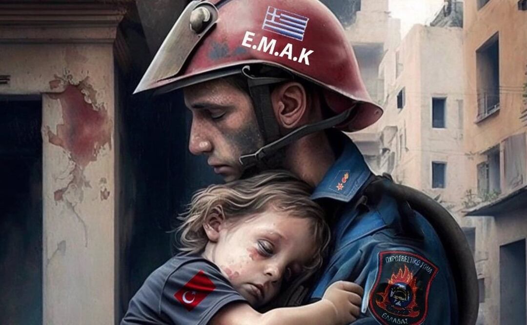 Se utiliza una imagen generada por IA para solicitar donacione. Foto: Panagiotis Kotridis