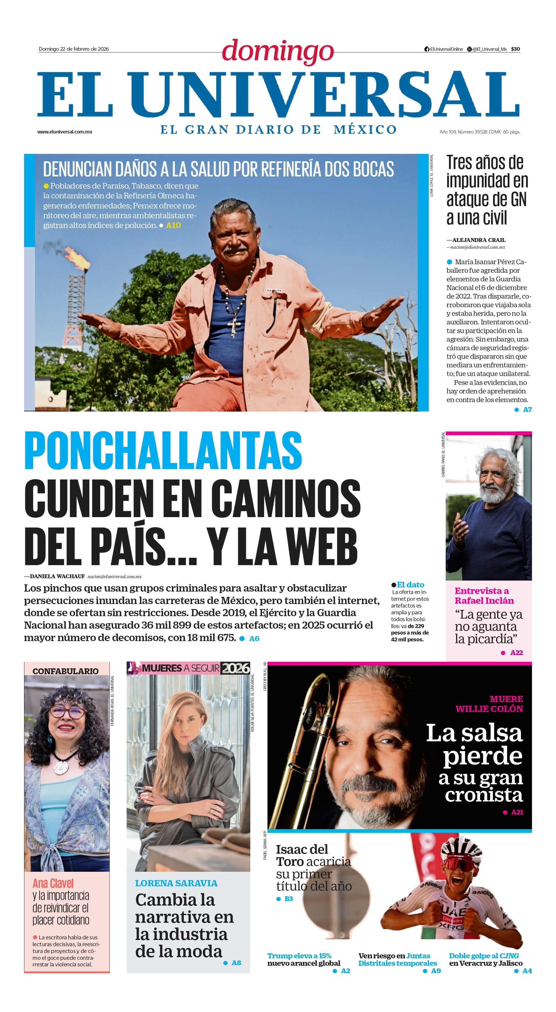 Portada impresa del 22 de febrero de 2026