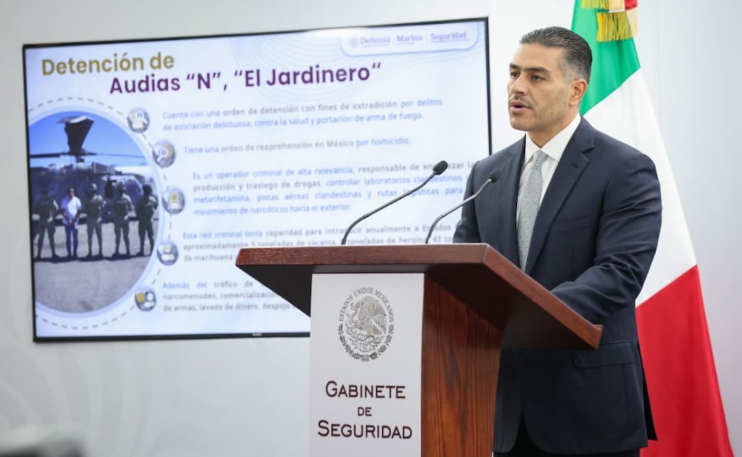 Omar García Harfuch, secretario de Seguridad y Protección Ciudadana, en conferencia de prensa este martes 28 de abril de 2026. Foto: Luis Camacho/ EL UNIVERSAL