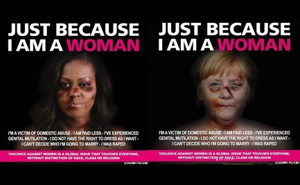 Michelle, Merkel y Clinton, "golpeadas" en campaña contra la violencia
