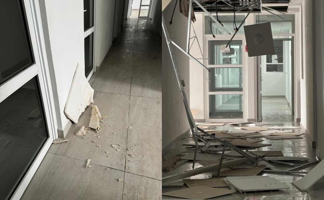 Filtraciones comprometieron plafones y paredes del  Laboratorio Estatal de Salud Pública en Hidalgo. Fotos: Especiales