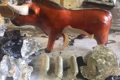 Hallan medio kilo de semillas de marihuana en una figura de toro