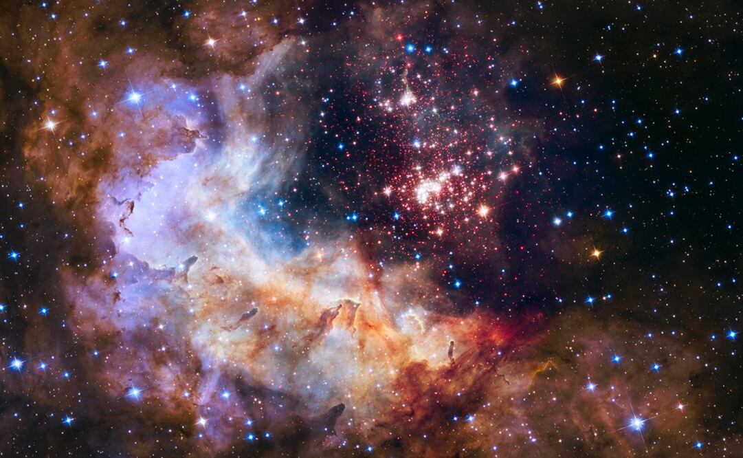 La imagen del 25 aniversario del Hubble muestra un cúmulo gigante y resplandeciente de aproximadamente 3 mil estrellas llamado Westerlund 2