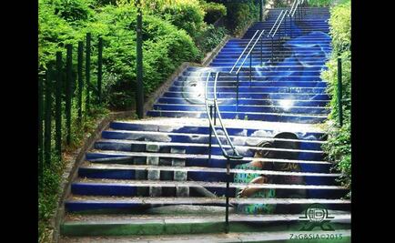 Artistas transforman escaleras en coloridos lienzos