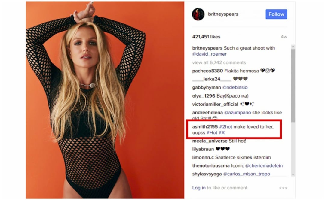 ESET encontró que el malware utilizado por los hackers había estado recibiendo  instrucciones a través de un comentario aparentemente inofensivo en las fotos de Britney Spears