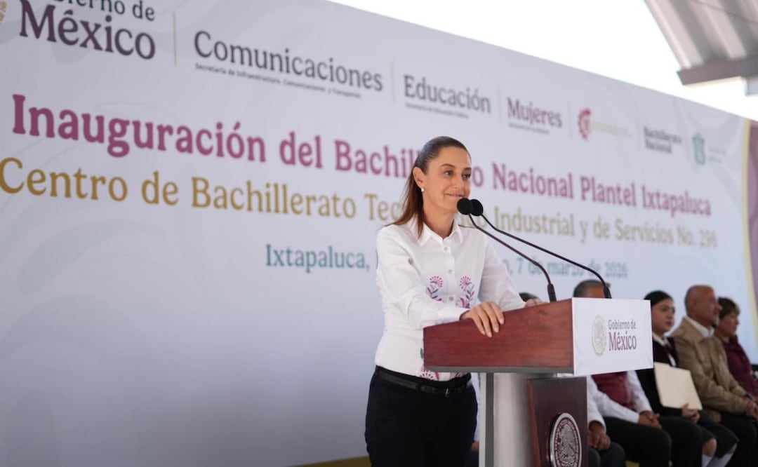 Presidenta Claudia Sheinbaum Pardo durante su visita al CBTis 296 en el Edomex (07/03/2026). Foto: Presidencia