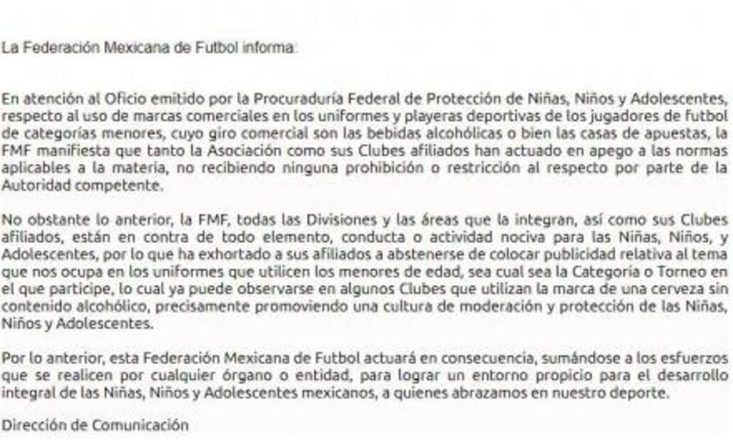 Oficial: Cerveceras no podrán patrocinar playeras de niños en el futbol mexicano