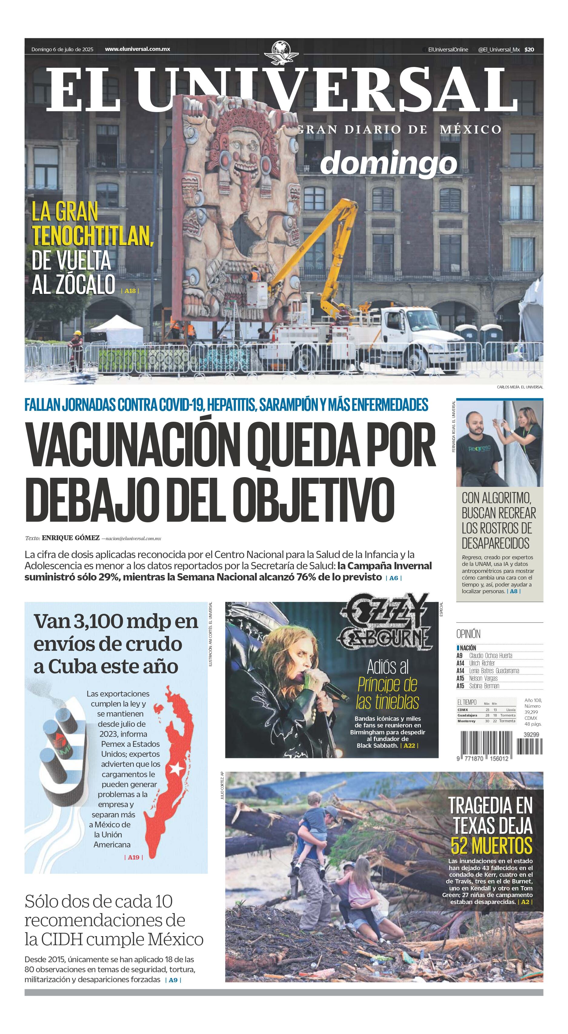 Portada impresa del 6 de julio de 2025