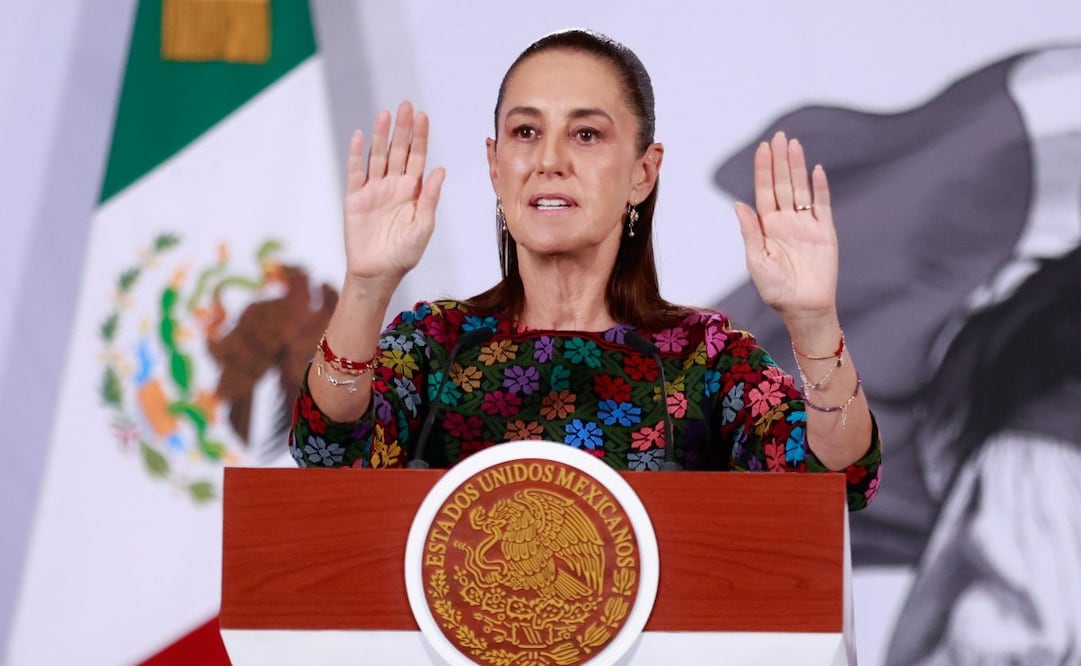 La presidenta Claudia Sheinbaum en la “Mañanera del Pueblo” del 8 de julio de 2026 en Palacio Nacional. Foto: Diego Simón Sánchez/ EL UNIVERSAL