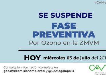 Suspenden Fase Preventiva por ozono en el Valle de México