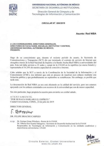 SCT deja sin servicio de internet a la UNAM