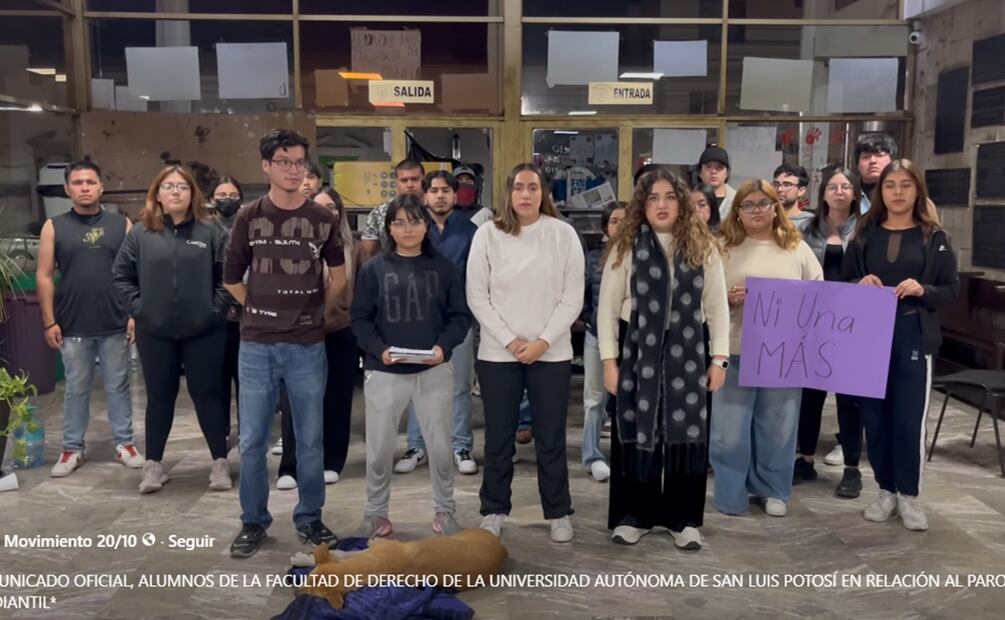 Estudiantes toman las instalaciones de la Facultad de Derecho de la UASLP. Foto: Captura de pantalla