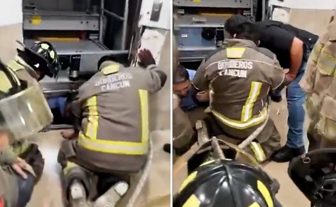 Momento exacto en que los bomberos rescatan al trabajador Foto: Captura de pantalla
