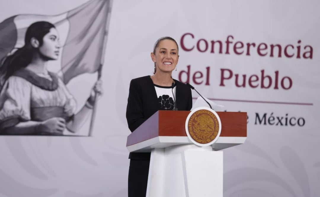 La presidenta Claudia Sheinbaum durante su conferencia de prensa desde Palacio Nacional (08/05/2026). Foto: Carlos Mejía / EL UNIVERSAL