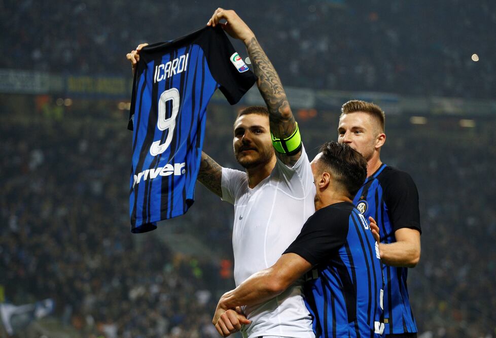 Reuters. Mauro Icardi festejando su tercer gol del partido