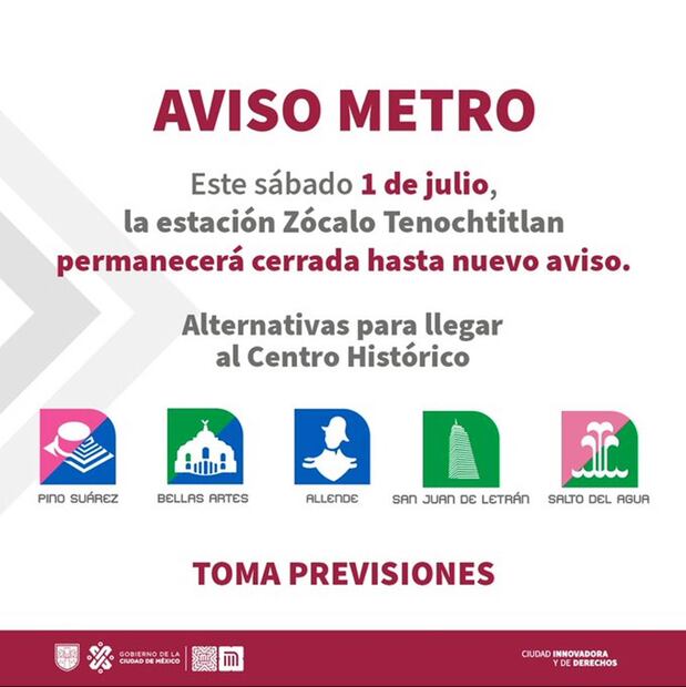 Metro Zócalo estará cerrado. Foto: Especial
