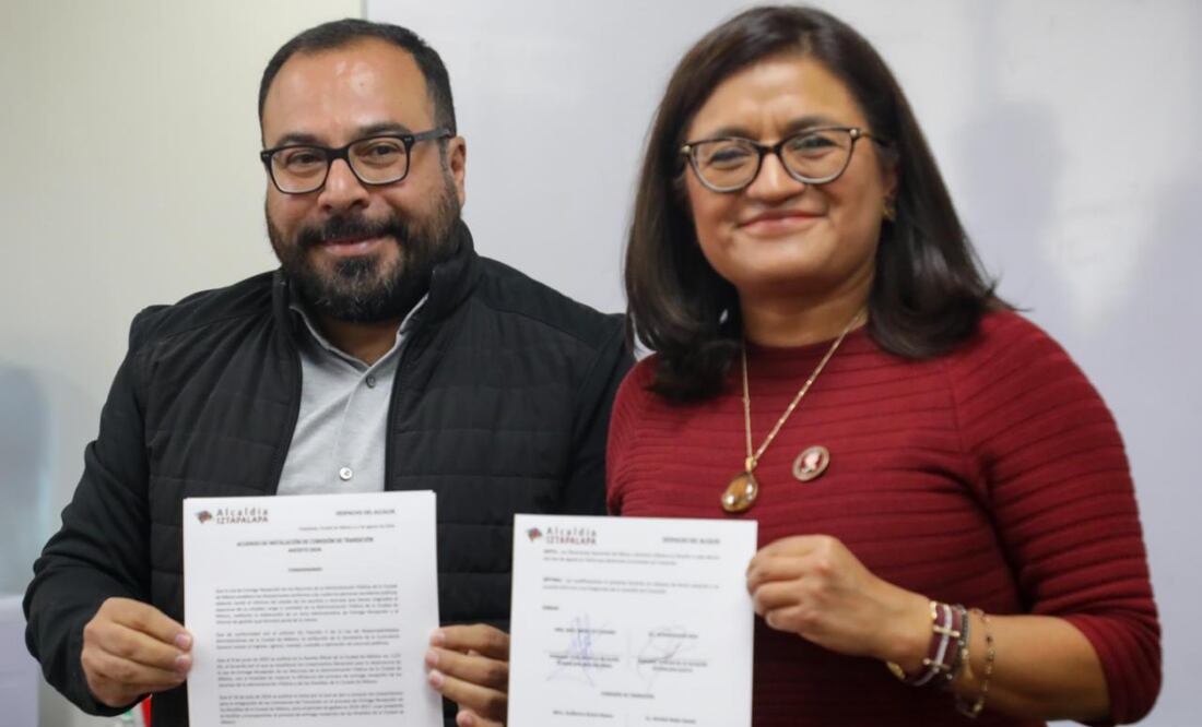 Aleida Alavez Ruiz, alcaldesa electa de Iztapalapa, se reunió este viernes con el actual alcalde de la demarcación, Raúl Basulto Luviano. Foto: Especiales