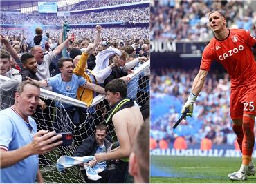 Aficionados del Manchester City invaden la cancha y agreden al portero del Aston Villa