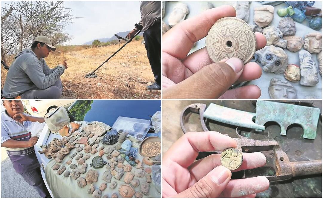 Imagen del canal Detección Metálica (arriba), en el que se registra la búsqueda de tesoros en México; abajo, una imagen del canal Cazadores de Tesoros, en el que hablan de piezas encontradas bajo tierra.