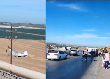 Avioneta se desploma al chocar con cables de alta tensión en Baja California; piloto es trasladado al hospital