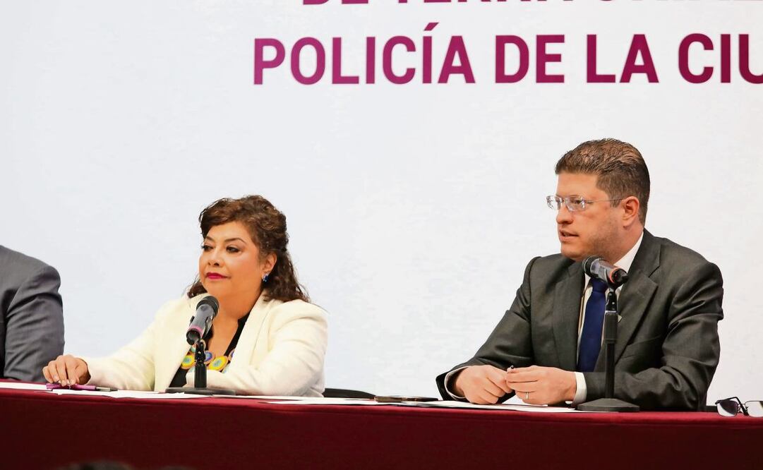 La jefa de Gobierno y el secretario de Seguridad Ciudadana pusieron en marcha la estrategia de Territorialización de la Policía. Foto: Especial (10/01/2025)