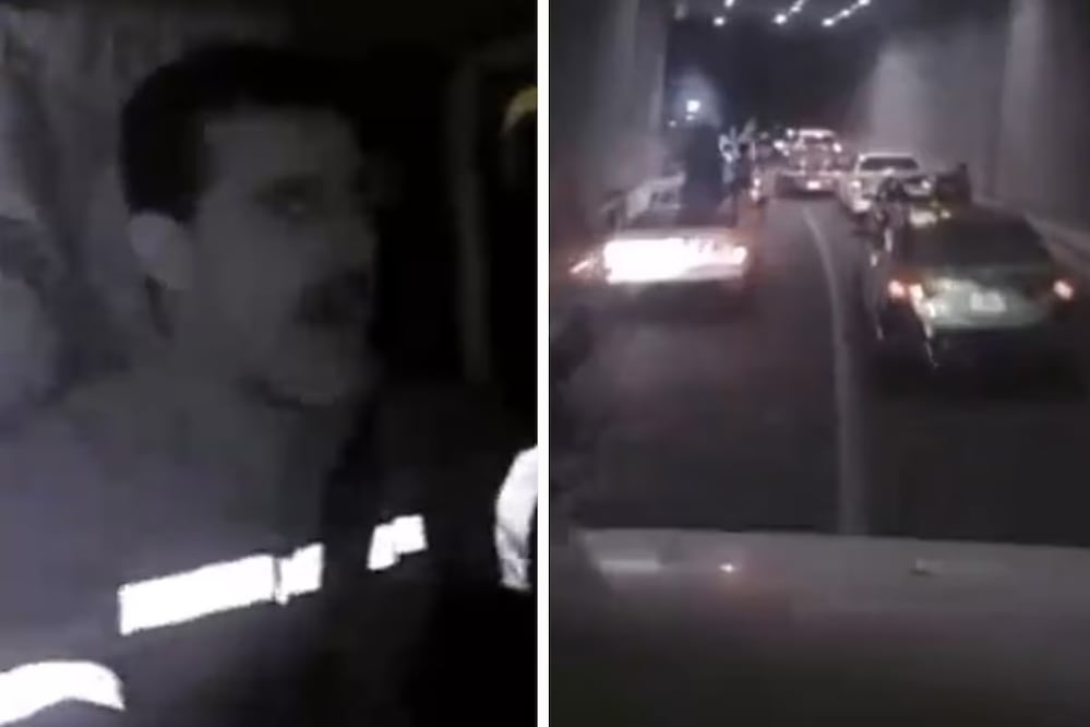 La reacción del conductor de un camión antes de chocar contra una caravana de autos en Jordania. Foto: especial