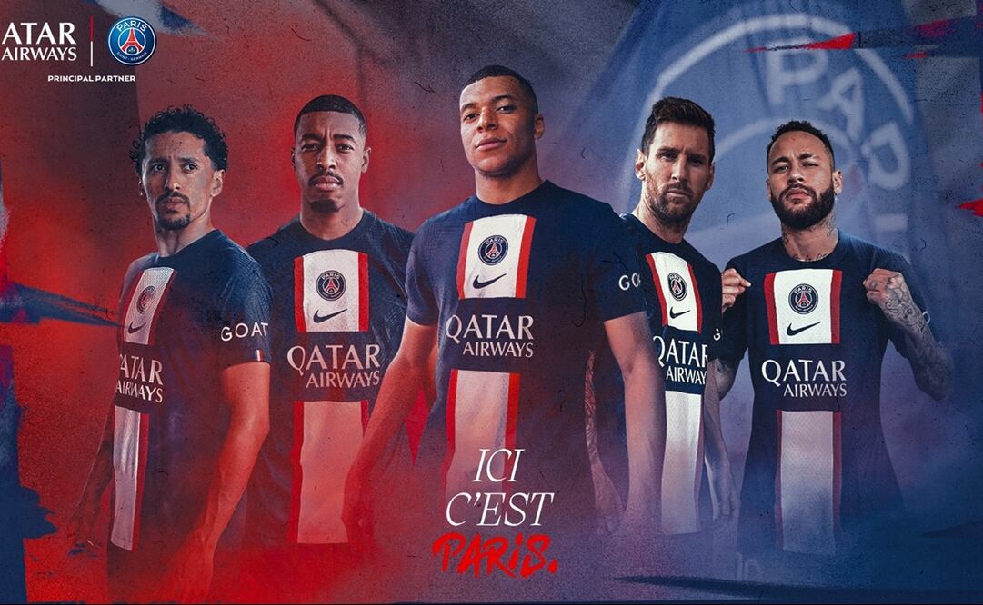 Figuras del PSG posando con el nuevo uniforme del equipo - FOTO: Twitter @PSG_espanol